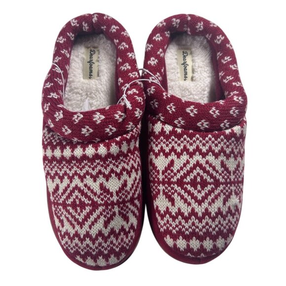 Dearfoams Slippers Women Sz L 9-10 Diane Mixed Fairisle Clog Red Dahlia With Box - Picture 1 of 8